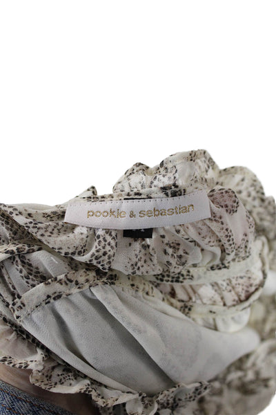Pookie and Sebastian Womens Snakeskin Print Key Hole Neck Blouse White Size Medi