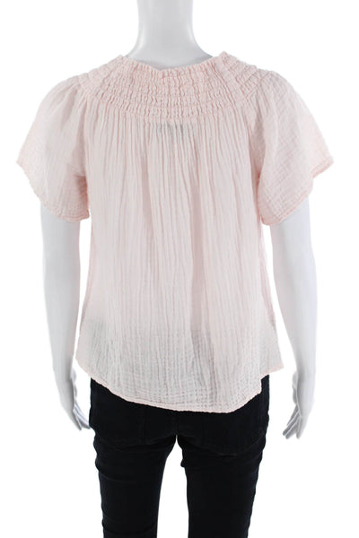 Michael Stars Womens Smocked Short Sleeves Blouse Pale Pink Cotton Size Small
