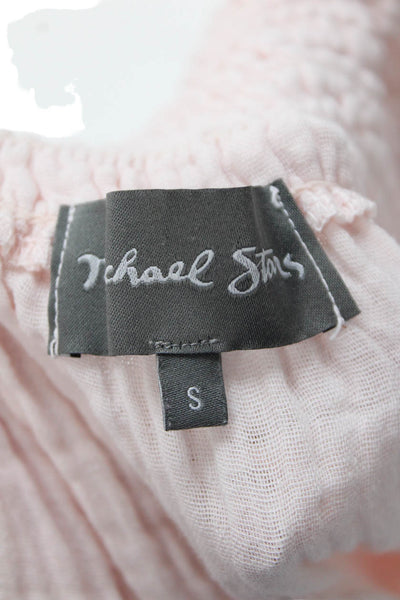 Michael Stars Womens Smocked Short Sleeves Blouse Pale Pink Cotton Size Small