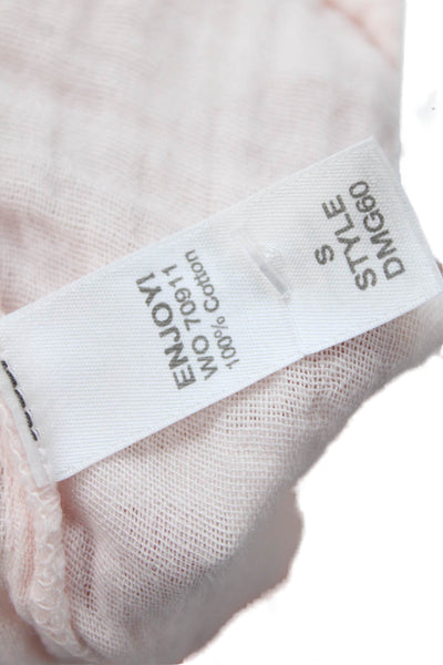 Michael Stars Womens Smocked Short Sleeves Blouse Pale Pink Cotton Size Small