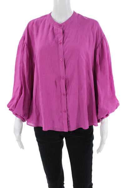 Fate. Womens Long Ruffled Balloon Sleeves Button Down Blouse Pink Size Medium