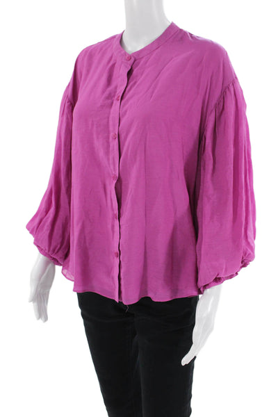 Fate. Womens Long Ruffled Balloon Sleeves Button Down Blouse Pink Size Medium