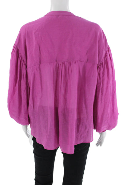 Fate. Womens Long Ruffled Balloon Sleeves Button Down Blouse Pink Size Medium