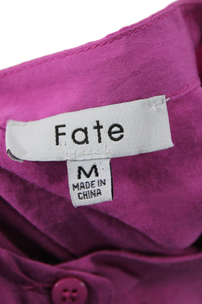 Fate. Womens Long Ruffled Balloon Sleeves Button Down Blouse Pink Size Medium