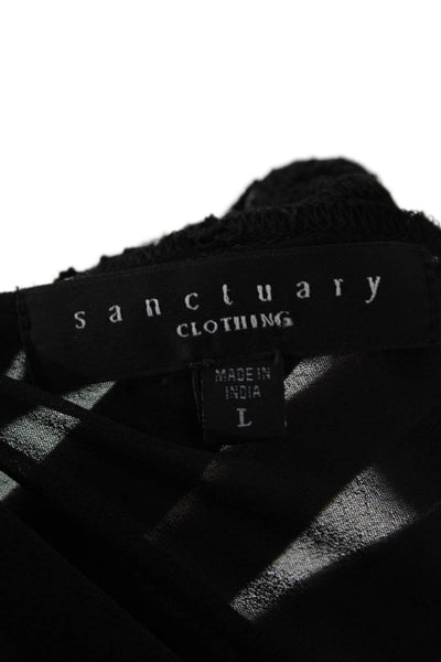 Sanctuary Womens Crochet Detail Long Sleeves Blouse Black Size Large