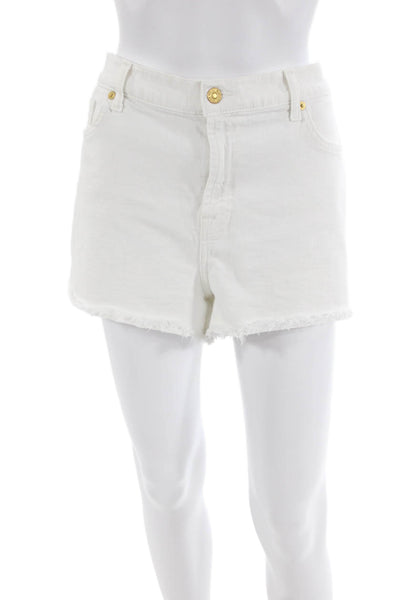 7 For All Mankind Womens Denim High Rise Cut Off Shorts White Cotton Size 32