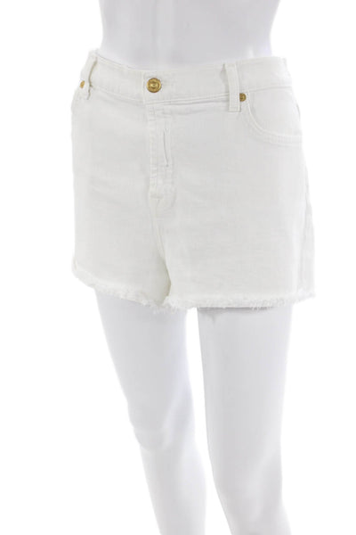7 For All Mankind Womens Denim High Rise Cut Off Shorts White Cotton Size 32