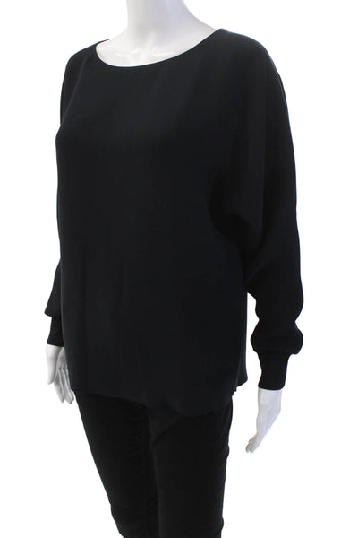 Vince Womens Cotton Round Neck Long Sleeve Sleek Blouse Black Size XS