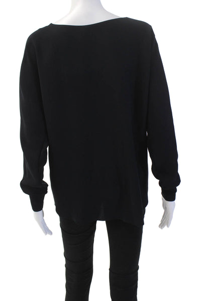 Vince Womens Cotton Round Neck Long Sleeve Sleek Blouse Black Size XS