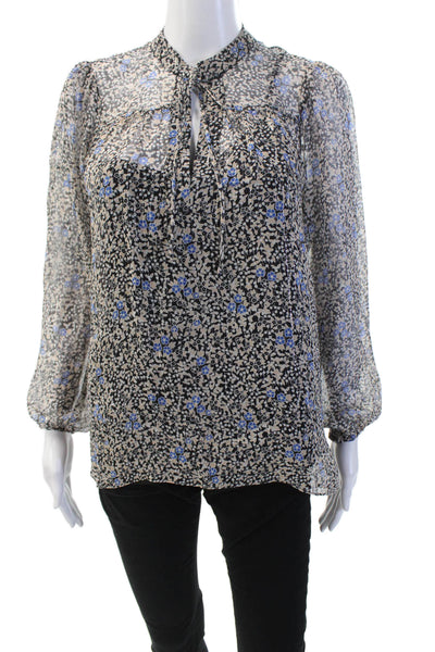 Shoshanna Womens Silk Long Sleeve V-neck Floral Print Blouse Nude Size XS
