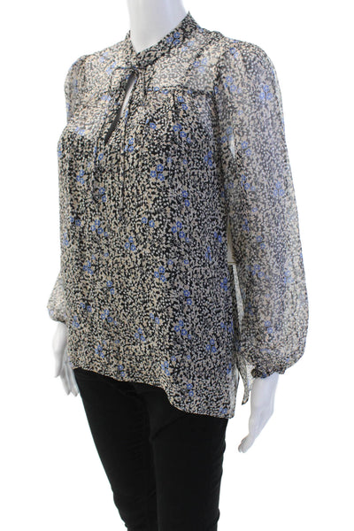 Shoshanna Womens Silk Long Sleeve V-neck Floral Print Blouse Nude Size XS