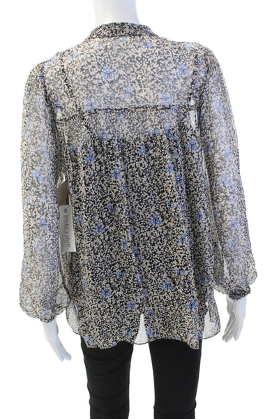Shoshanna Womens Silk Long Sleeve V-neck Floral Print Blouse Nude Size XS