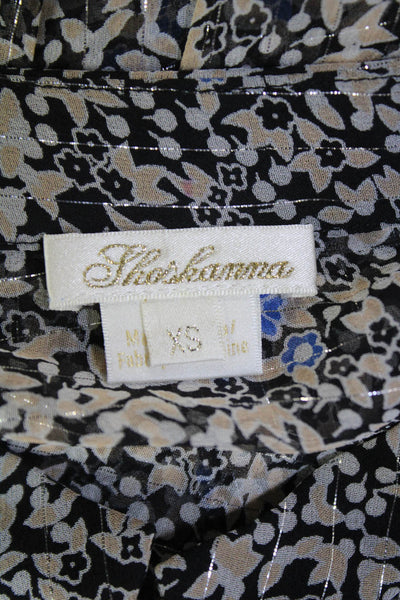 Shoshanna Womens Silk Long Sleeve V-neck Floral Print Blouse Nude Size XS