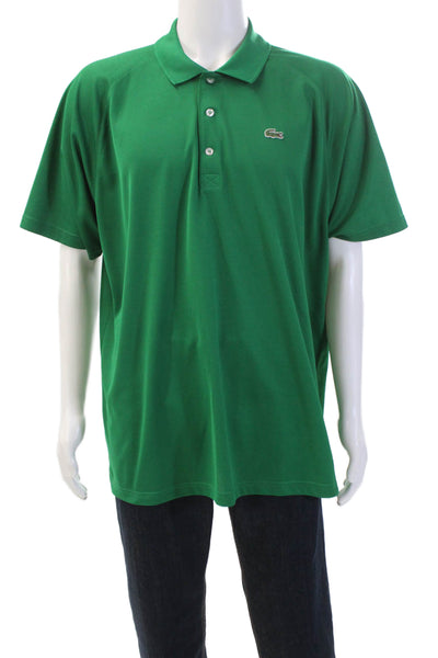 Lacoste Sport Mens Textured Short Sleeve V-neck Causal Polo Shirt Green Size 3XL