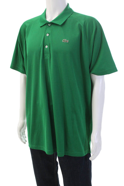 Lacoste Sport Mens Textured Short Sleeve V-neck Causal Polo Shirt Green Size 3XL