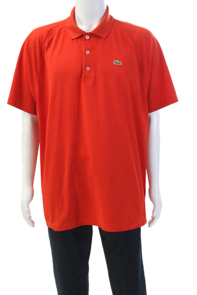 Lacoste Sport Mens Collared Short Sleeve V-neck Button Polo Shirt Red Size 3XL