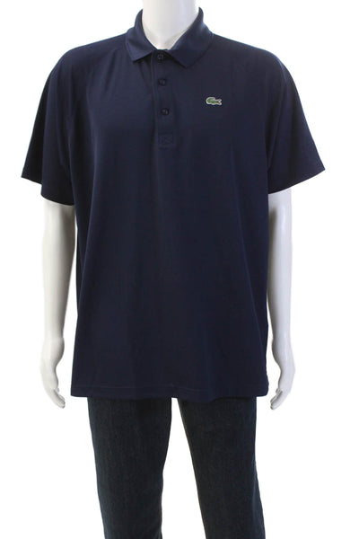 Lacoste Sport Mens V-neck Short Sleeve Lined Casual Shirt Navy Size 2XL