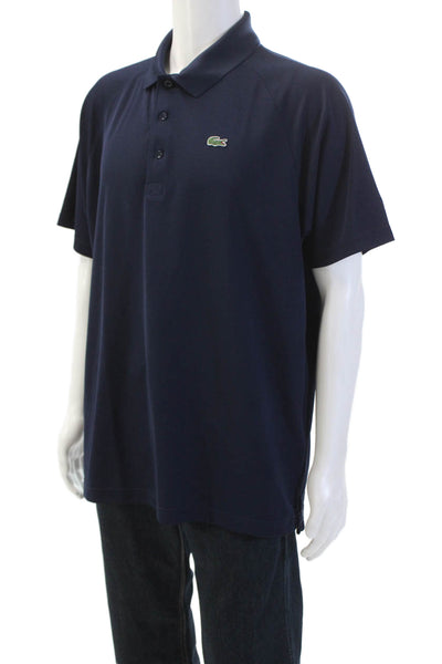 Lacoste Sport Mens V-neck Short Sleeve Lined Casual Shirt Navy Size 2XL