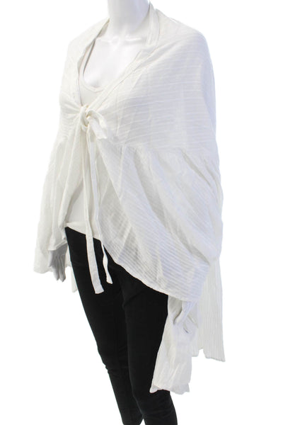 La Belle Ile Saint Barth Womens Short Sleeve Tie Front Striped Cover Up White OS