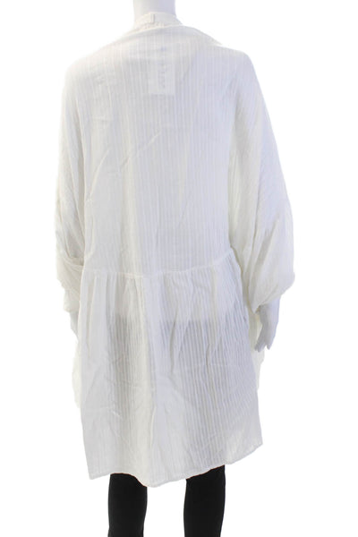 La Belle Ile Saint Barth Womens Short Sleeve Tie Front Striped Cover Up White OS