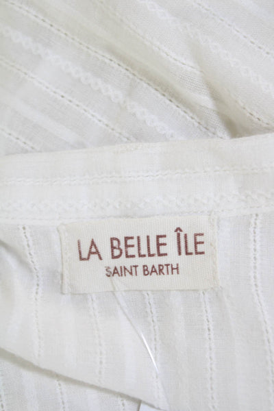 La Belle Ile Saint Barth Womens Short Sleeve Tie Front Striped Cover Up White OS