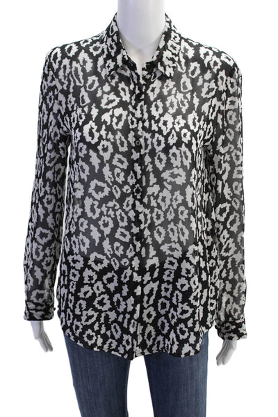 The Kooples Womens Printed Long Sleeves Button Down Blouse Black White Size 2