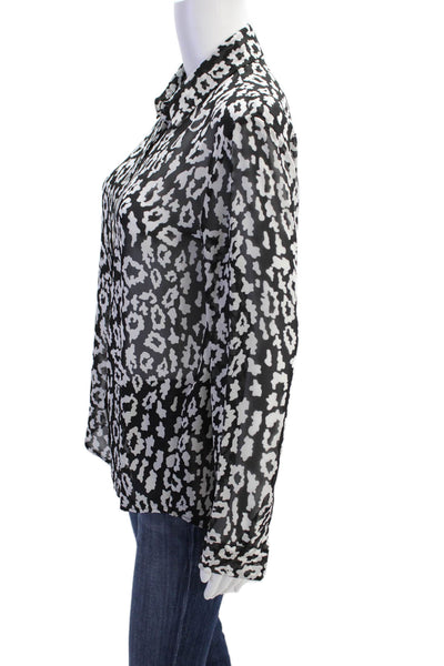 The Kooples Womens Printed Long Sleeves Button Down Blouse Black White Size 2