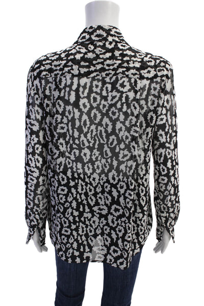 The Kooples Womens Printed Long Sleeves Button Down Blouse Black White Size 2