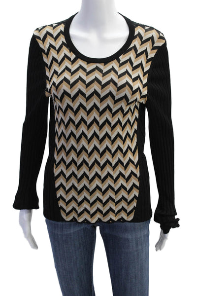 Rag & Bone Womens Herringbone Print Crew Neck Sweater Brown Black Size Medium