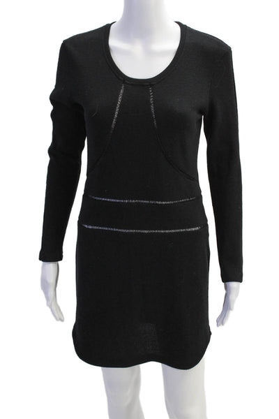 IRO Women's Round Neck Long Sleeves Fit Flare Mini Dress Black Size 40