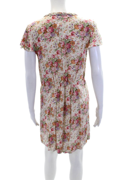 Auguste Womens Ruffled Trim Detail Floral Cap Sleeve Mini Dress Beige Size 8