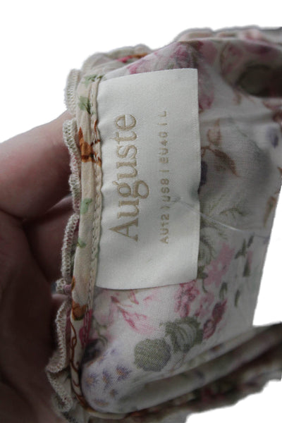 Auguste Womens Ruffled Trim Detail Floral Cap Sleeve Mini Dress Beige Size 8