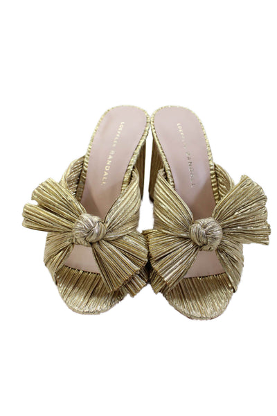 Loeffler Randall Womens Penny Pleated Bow Sandals - Gold Size 5