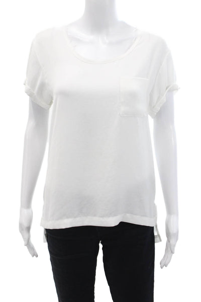 Rag & Bone Womens Short Sleeve Fringe Scoop Neck Pocket Shirt White Size Small