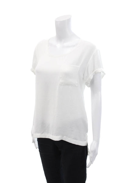Rag & Bone Womens Short Sleeve Fringe Scoop Neck Pocket Shirt White Size Small
