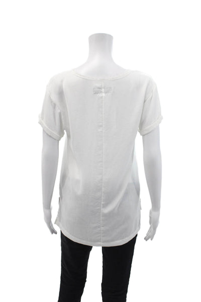 Rag & Bone Womens Short Sleeve Fringe Scoop Neck Pocket Shirt White Size Small