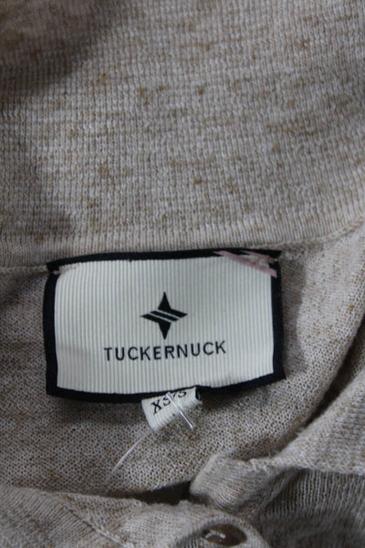 Tuckernuck Womens Long Sleeve Collared Polo Sweatshirt Brown Cotton Size XS/S