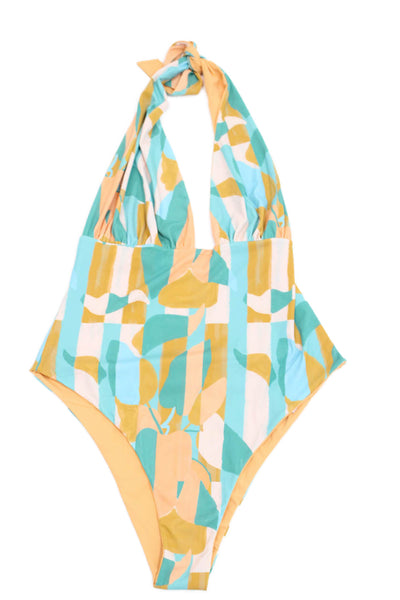 Nomads Womens Isle One Piece - Expressivo Print And Peach Size 4XL