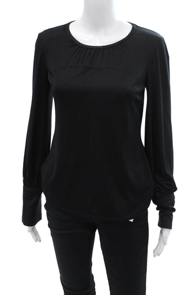 Trina Turk Womens Silk Crew Neck Long Sleeves Pullover Blouse Black Size Small