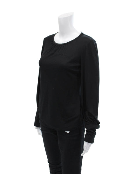 Trina Turk Womens Silk Crew Neck Long Sleeves Pullover Blouse Black Size Small