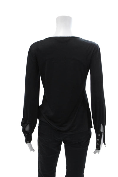 Trina Turk Womens Silk Crew Neck Long Sleeves Pullover Blouse Black Size Small