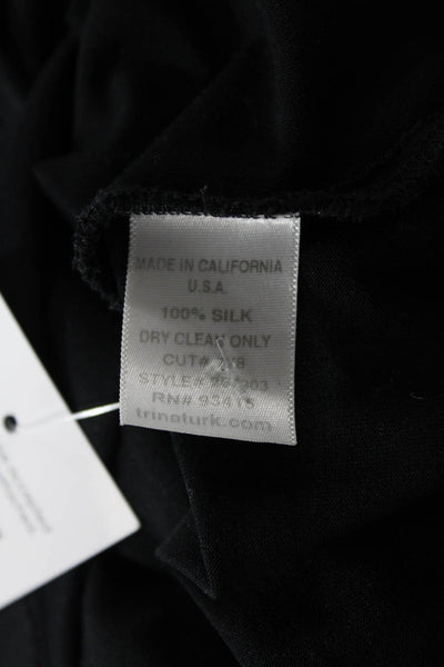 Trina Turk Womens Silk Crew Neck Long Sleeves Pullover Blouse Black Size Small