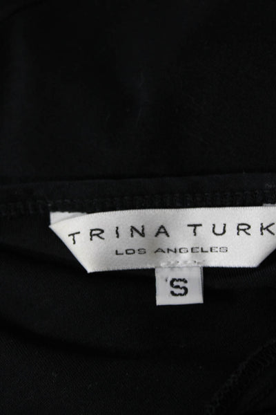 Trina Turk Womens Silk Crew Neck Long Sleeves Pullover Blouse Black Size Small