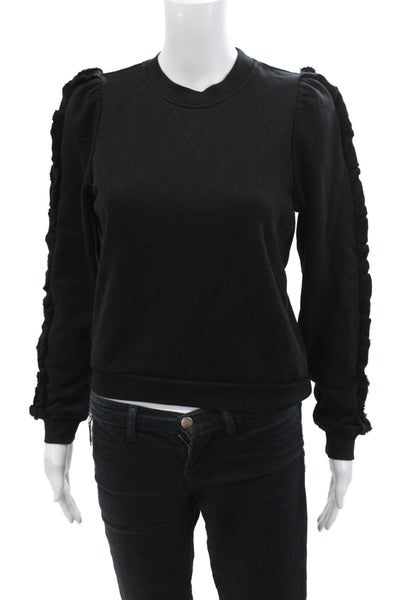 Cami NYC Womens Ruffled Long Sleeves Sweatshirt Black Cotton Size Extra Small
