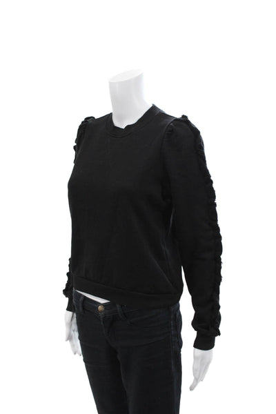 Cami NYC Womens Ruffled Long Sleeves Sweatshirt Black Cotton Size Extra Small