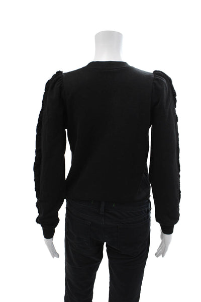 Cami NYC Womens Ruffled Long Sleeves Sweatshirt Black Cotton Size Extra Small