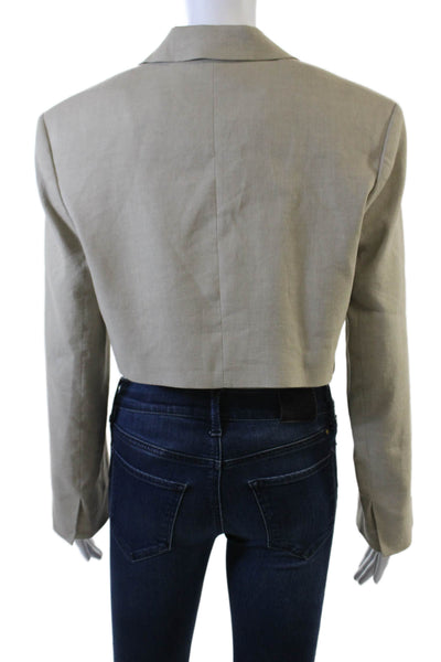 Zara Women's Collared Long Sleeves Lined One Button Cropped Jacket Beige Size S