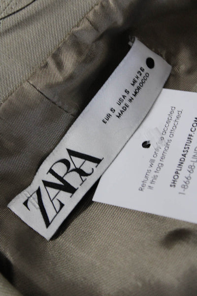 Zara Women's Collared Long Sleeves Lined One Button Cropped Jacket Beige Size S