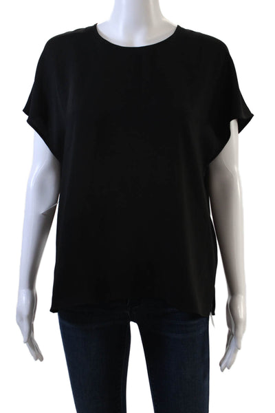 Babaton Womens Short Sleeves Crew Neck Button Closure Blouse Jet Black Size Medi