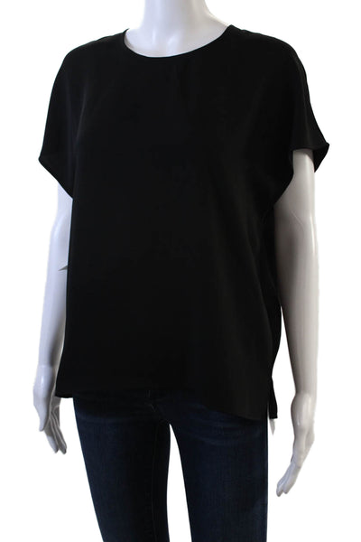Babaton Womens Short Sleeves Crew Neck Button Closure Blouse Jet Black Size Medi